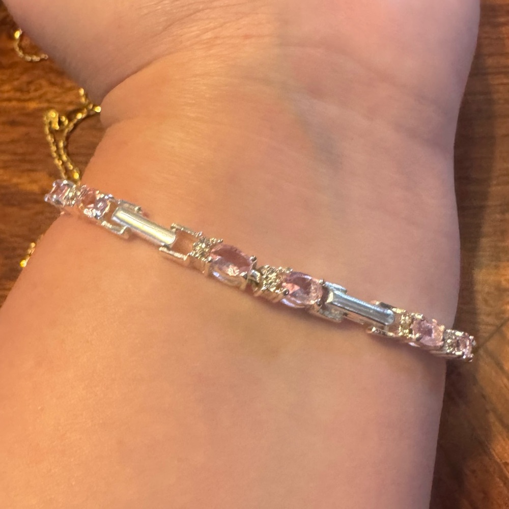 Delicate Pink Crystal Link Bracelet